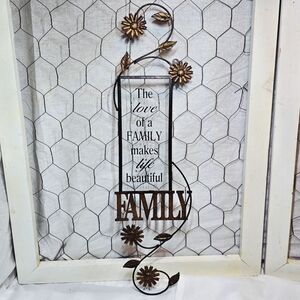 24x6 lightweight Vintage Rustic Metal & Glass FAMILY WALL ART floral decor